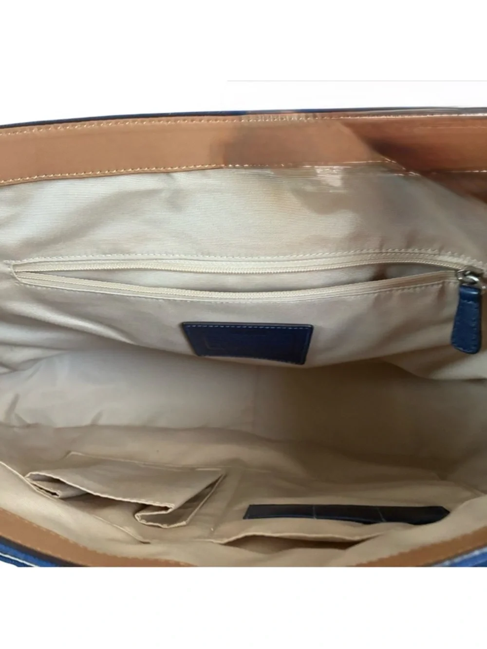 Blue Canvas Messenger Bag with Tan Trim - Picture 6 of 12